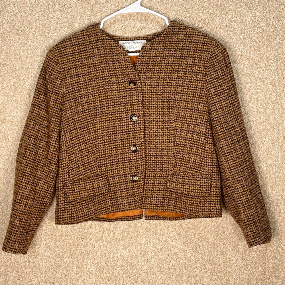 Imperfect vintage Rena Rowan for Saville tweed‎ blazer button down pockets